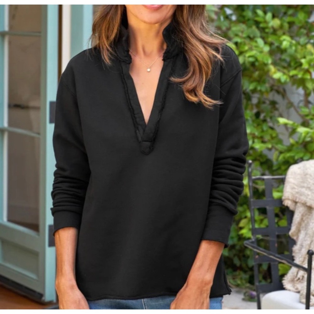 Frank & Eileen Patrick French Tripe Terry Popover Raw Hem Washed Black Large‎